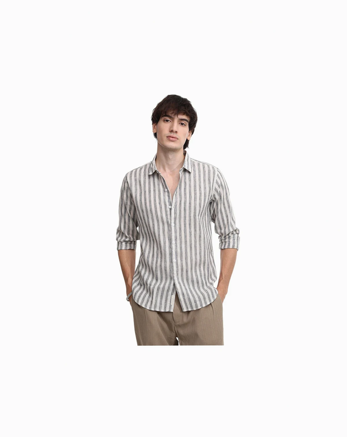 Men's Charcoal Grey Heathered-Stripe Shirt