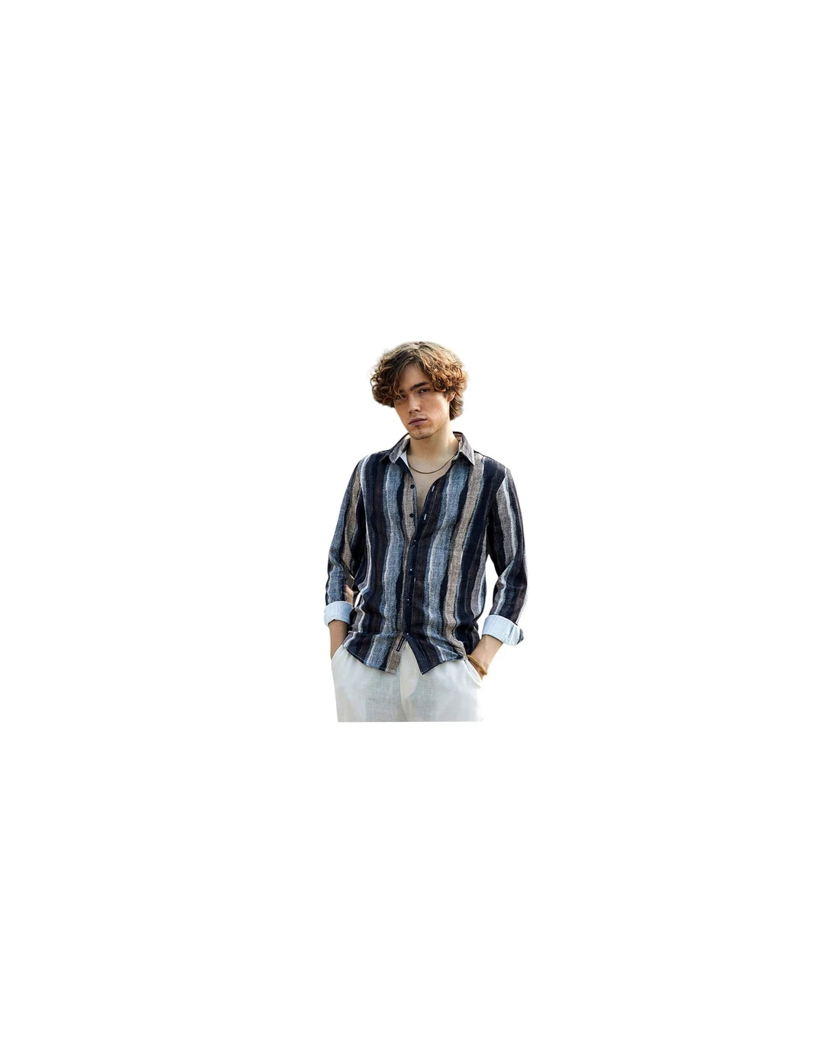 Men's Prussian Blue & Ash Brown Brushed-Stripe Shirt