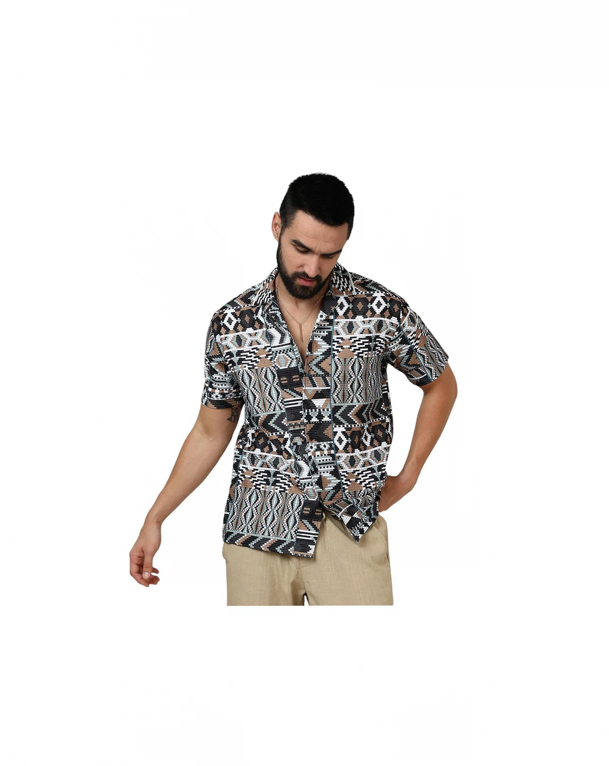 Men's Mocha Brown & Sage Green Bohemian Shirt