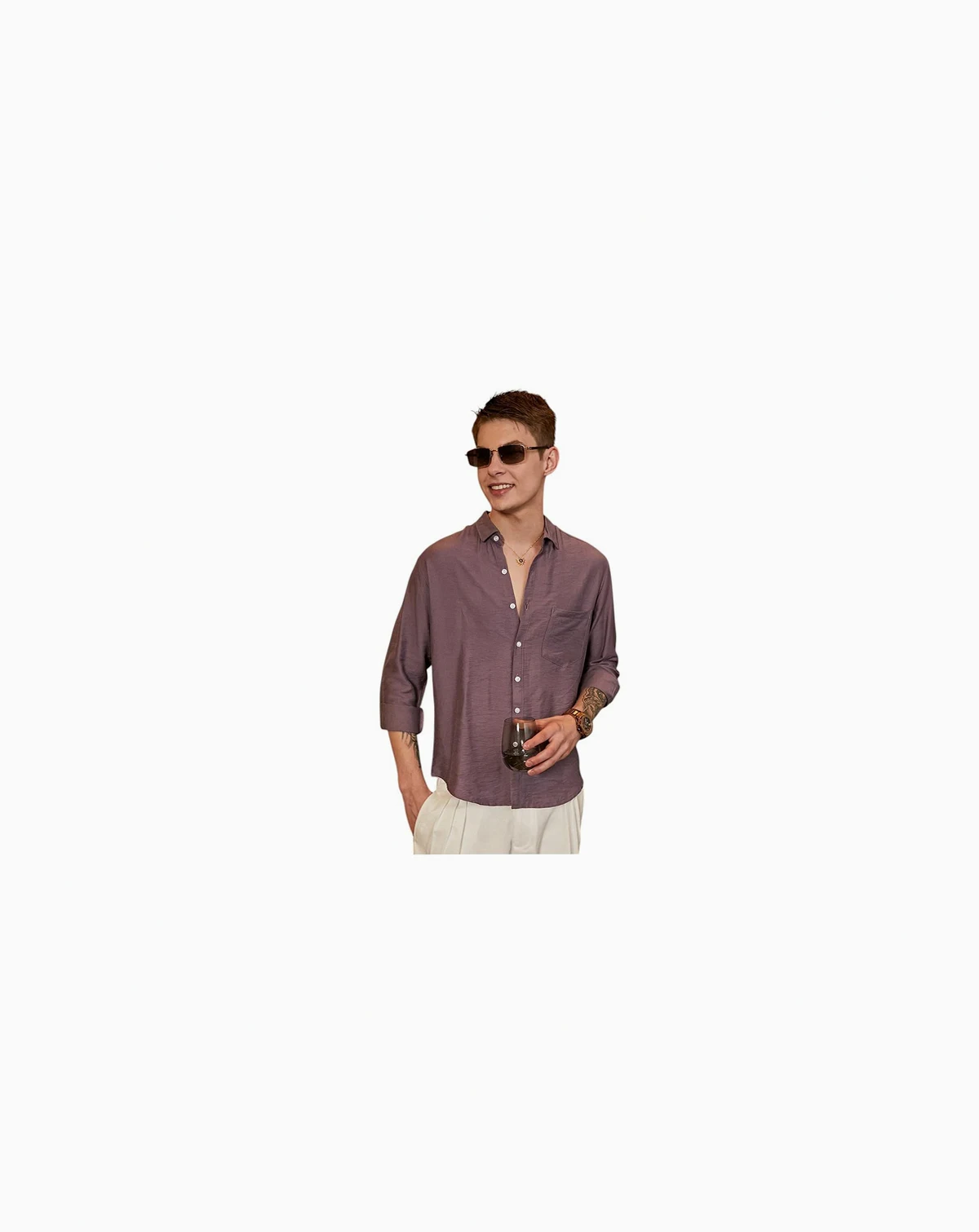 Men's Grape Purple Breezy Wrinked Relaxed Shirt