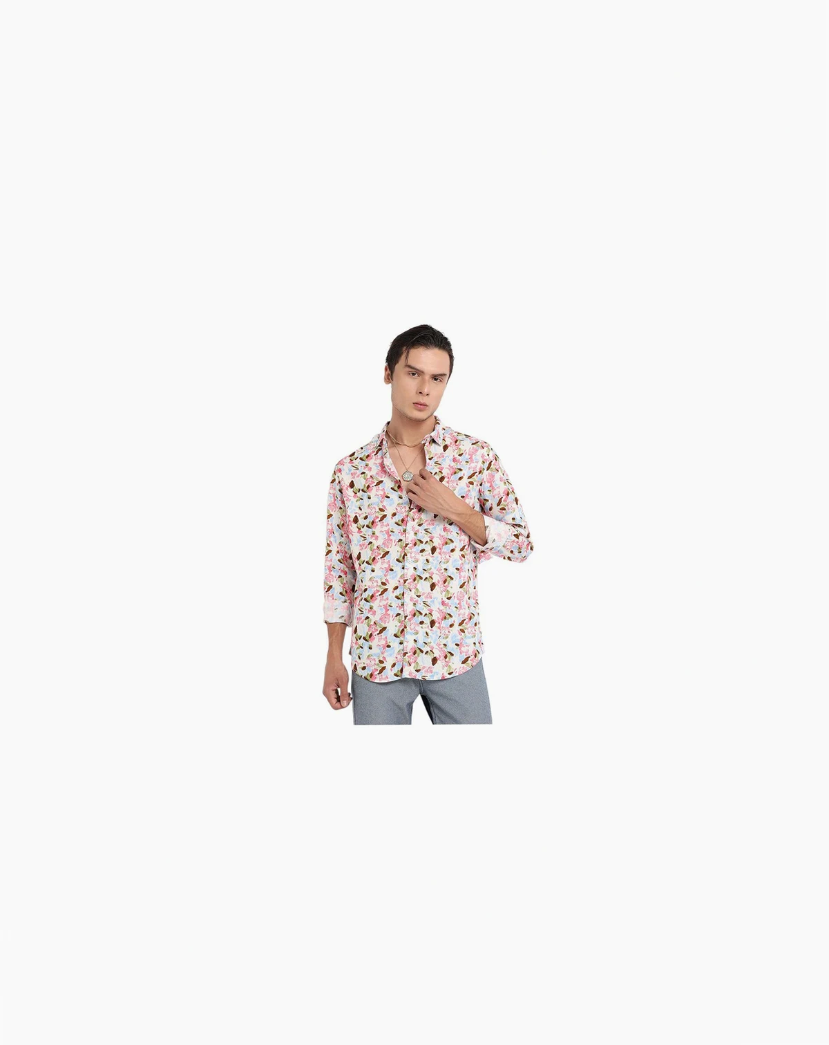 Men's Blue & Pink Leaf Strokes Shirt