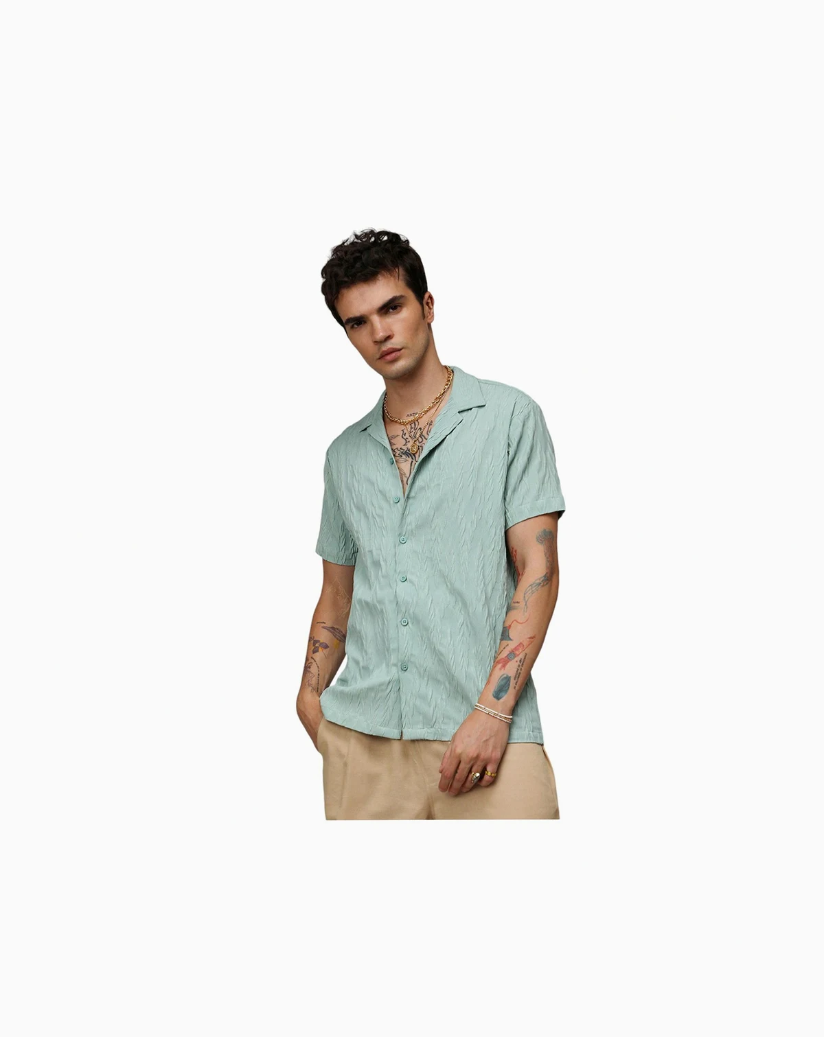 Men's Sage Green Grain-Textured Shirt