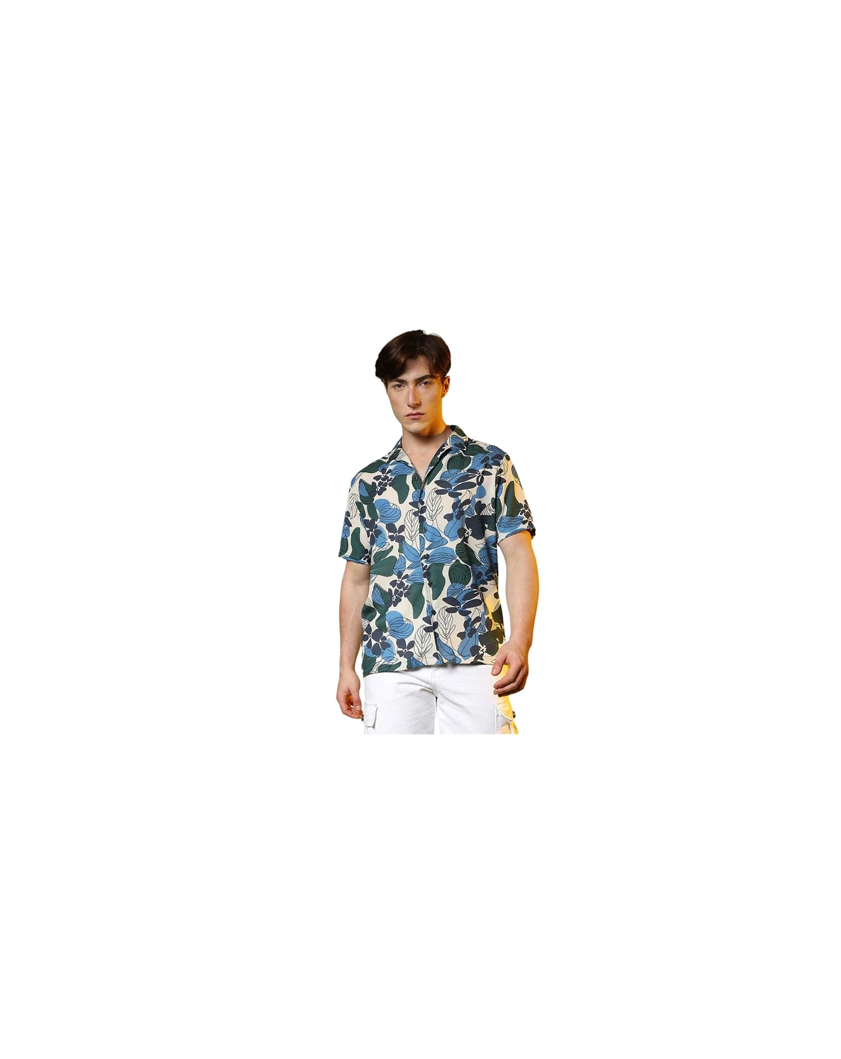 Men's Azure Blue & Forest Green Floral Abstract Shirt