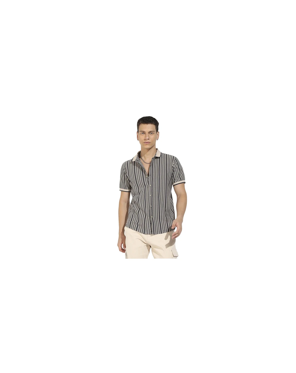 Men's Light Grey & Navy Blue Contrast Knitted Shirt