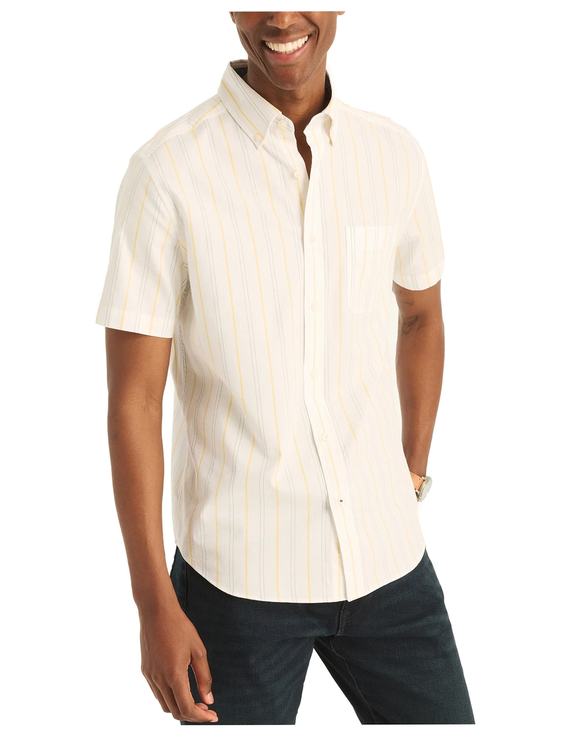 Men's Short Sleeve Button Front Striped Shirt