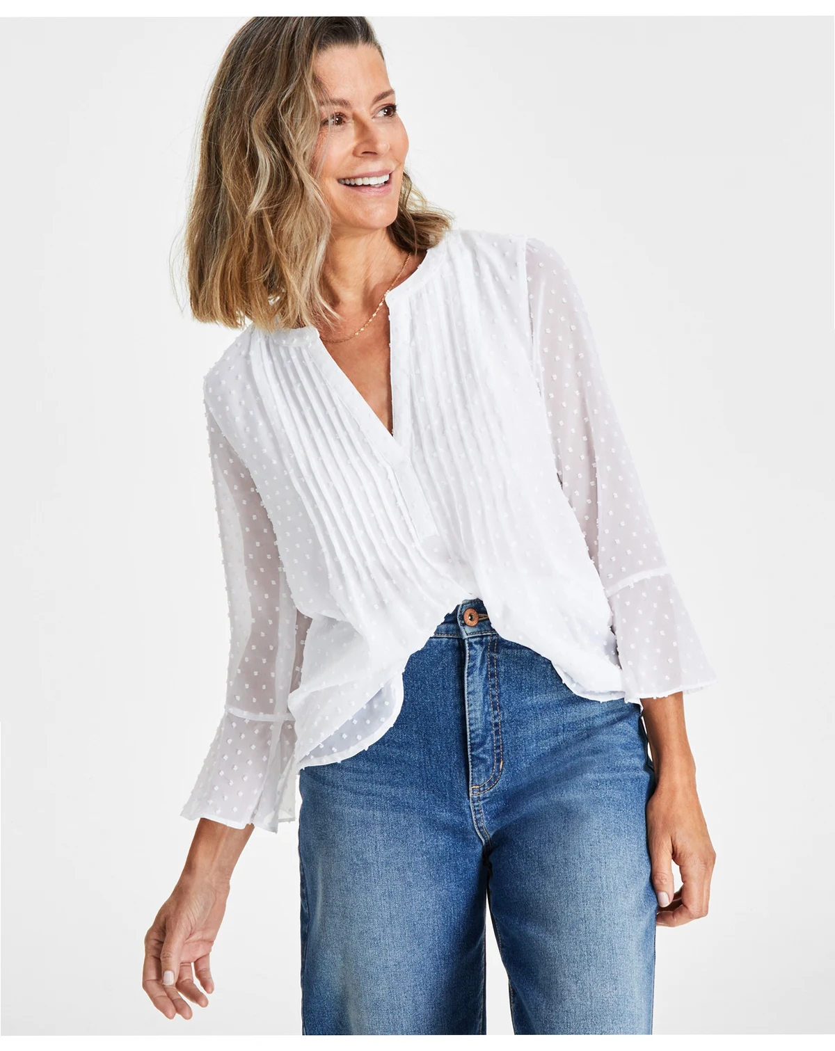 Women's Textured Pintuck Ruffle Sleeve Top, Created for Macy's