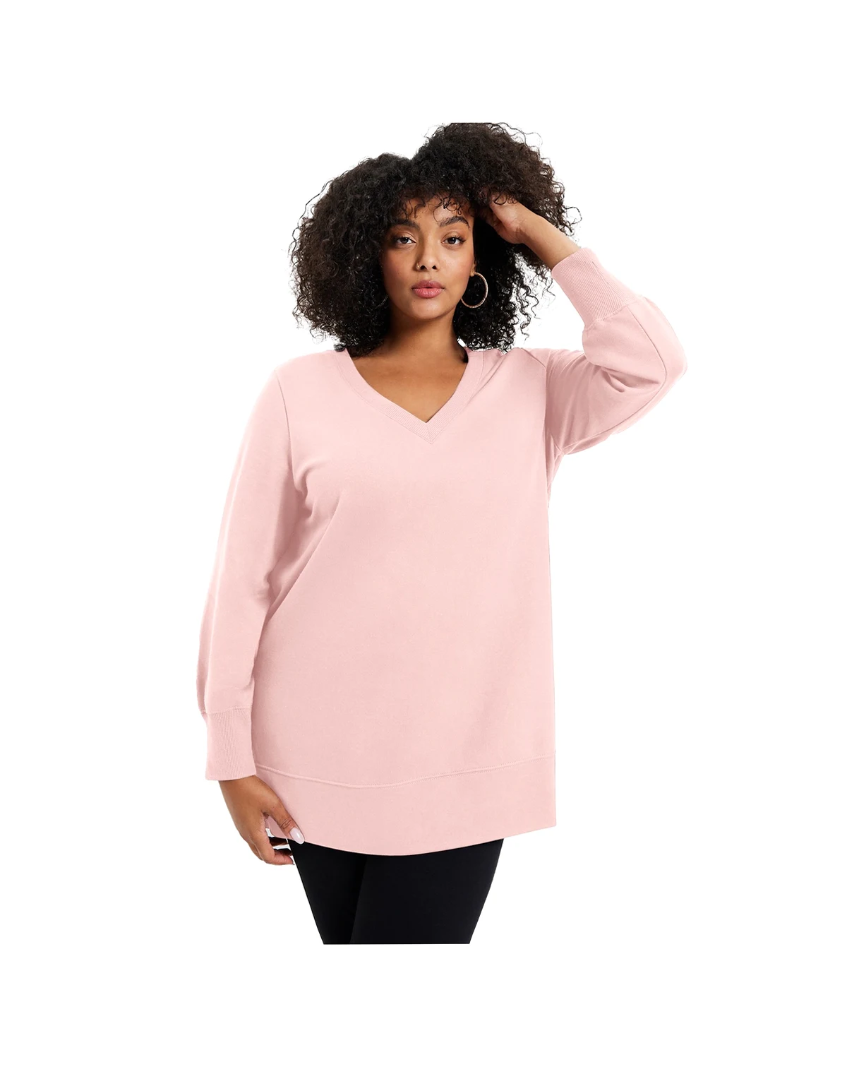 June + Vie Plus Size June + Vie V-Neck French Terry Sweatshirt