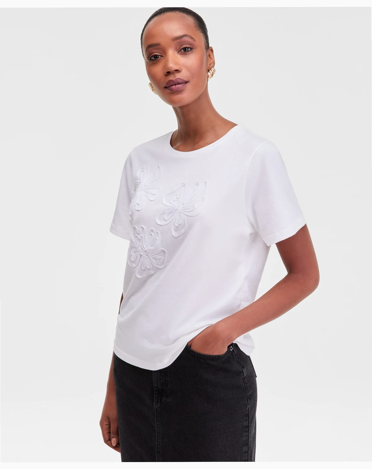 Petite Cotton Embroidered Floral Tee, Macy's Exclusive
