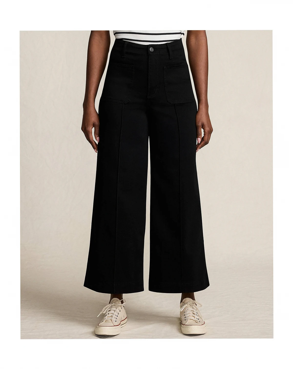 Petite Denim High Rise Patch Pocket Extra Wide Leg Crop Jeans