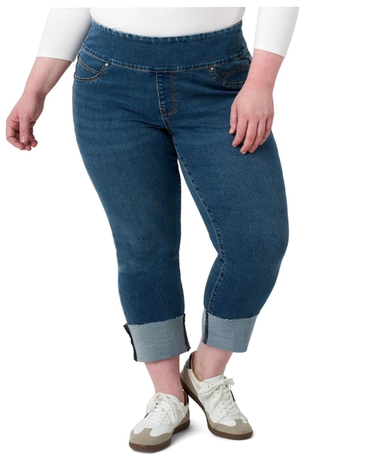 Plus Size Tummy Toner High Cuff Pull On Jeans