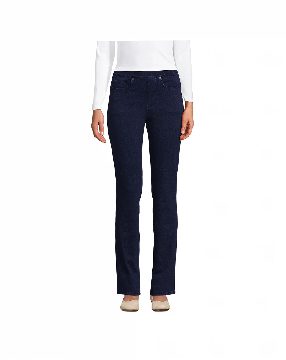 Petite Starfish Mid Rise Knit Denim Straight Jeans