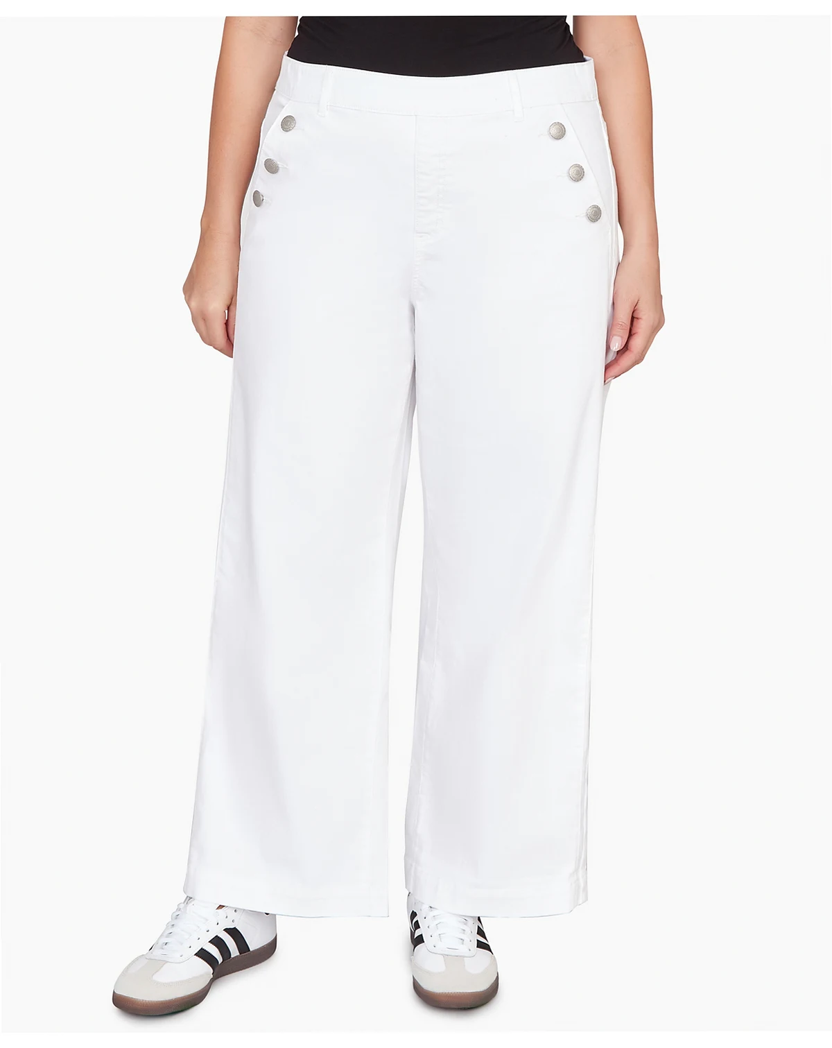 Plus Size Wide-Leg Pull-On White Sailor Jean