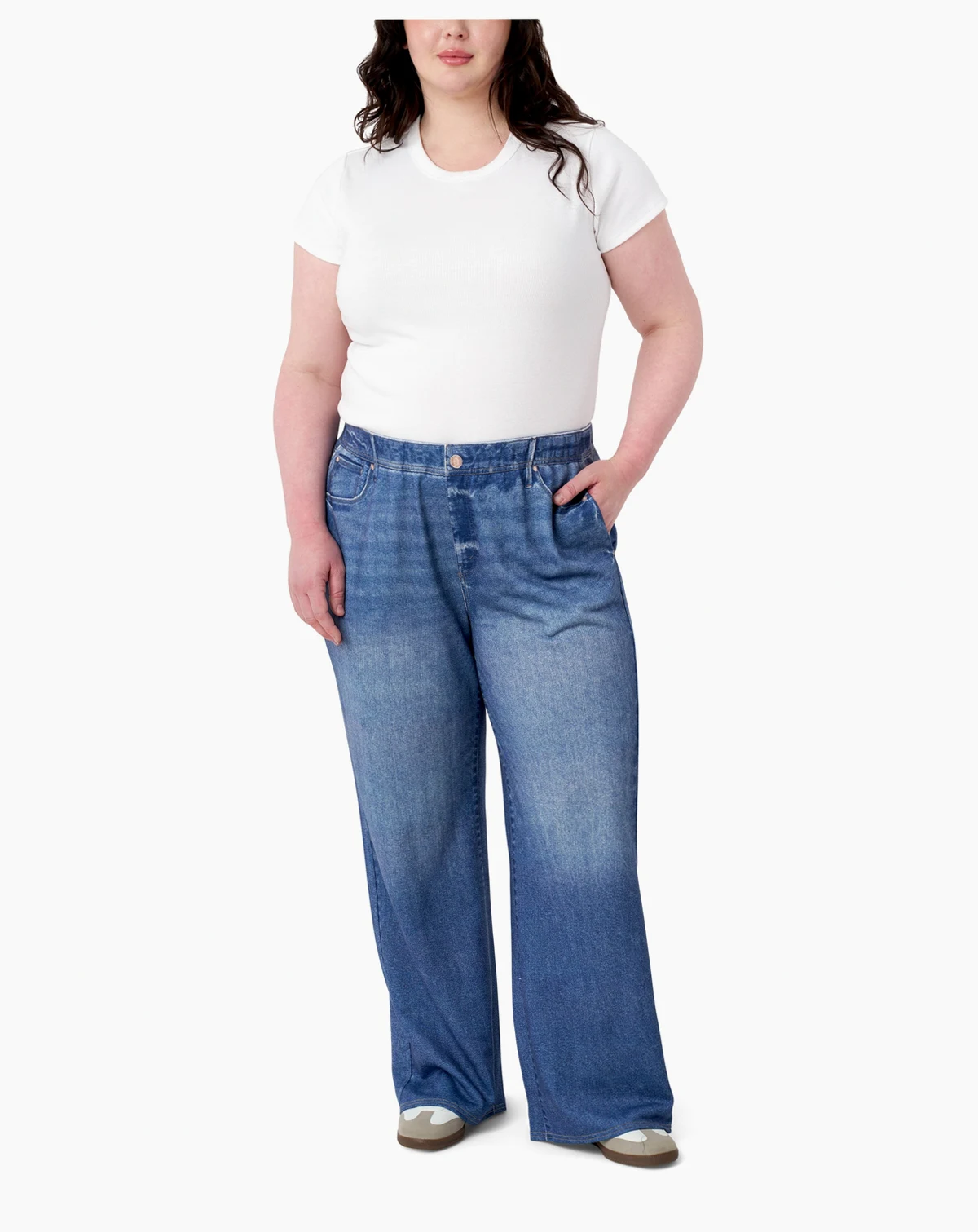 Plus Size Denim Sweatpant Wide Leg Jean