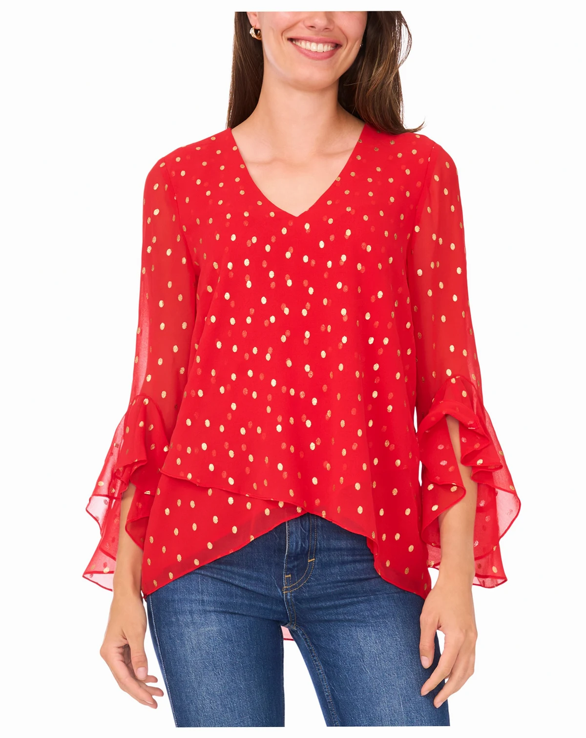 Women's Printed V-Neck 3/4-Sleeve Blouse