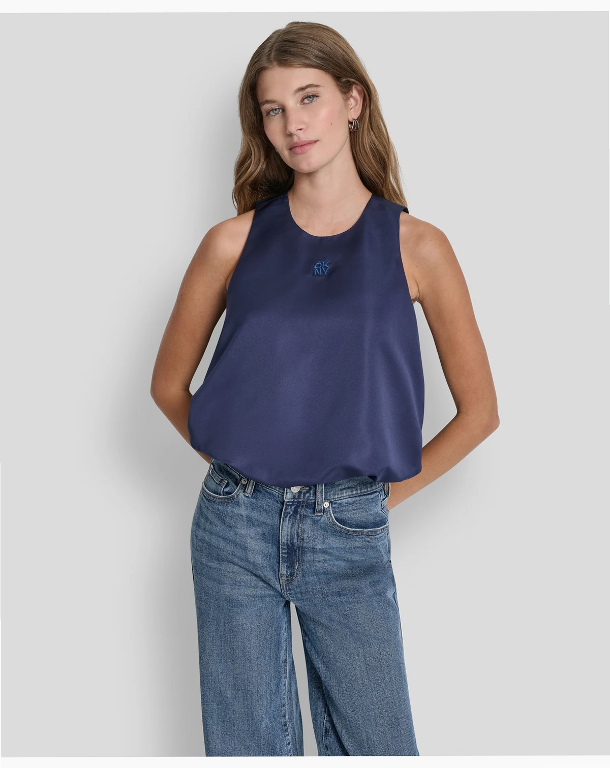 Women's Sleeveless Rhinestone Button Bubble Top