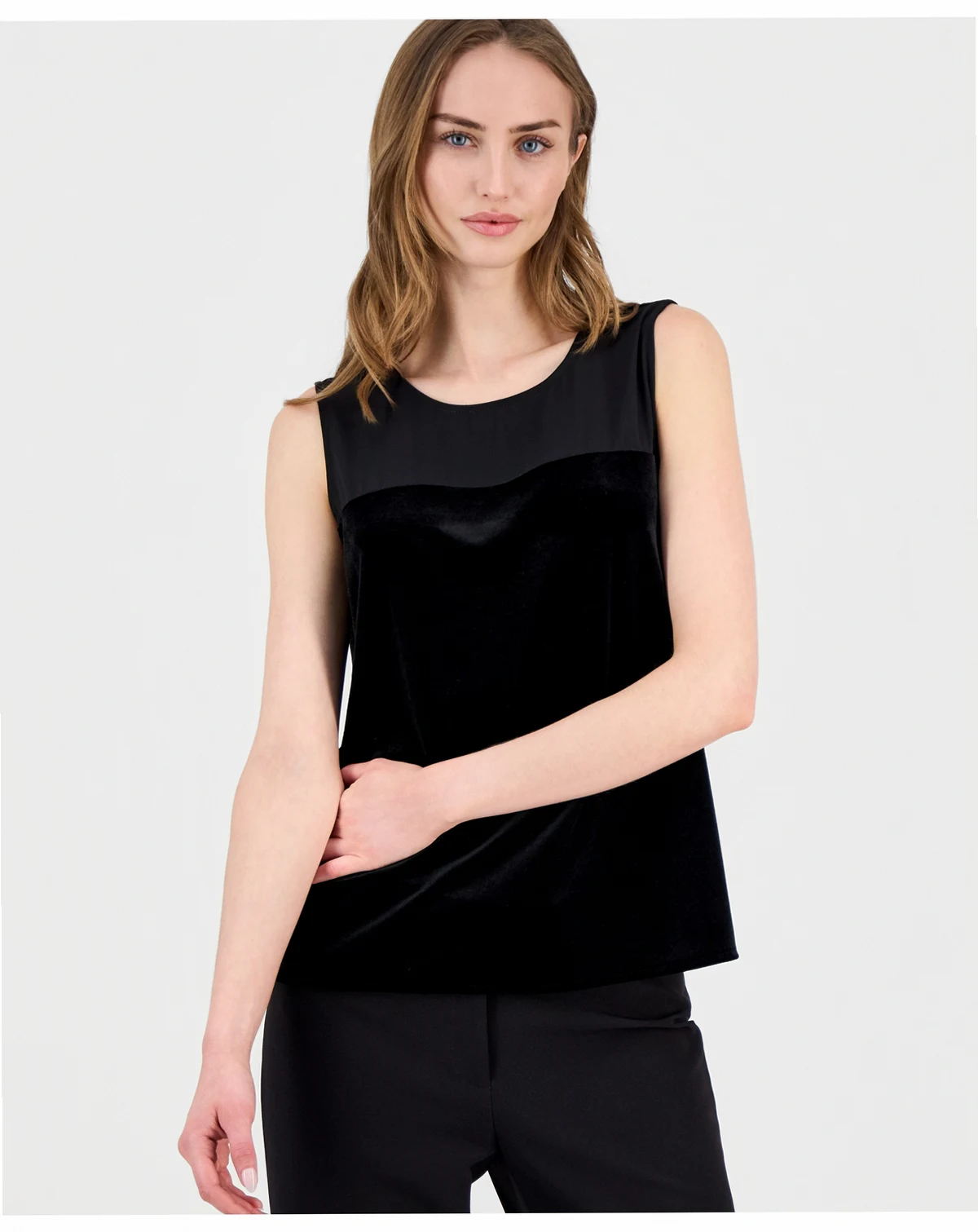 Women's Sleeveless Mixed-Media Top