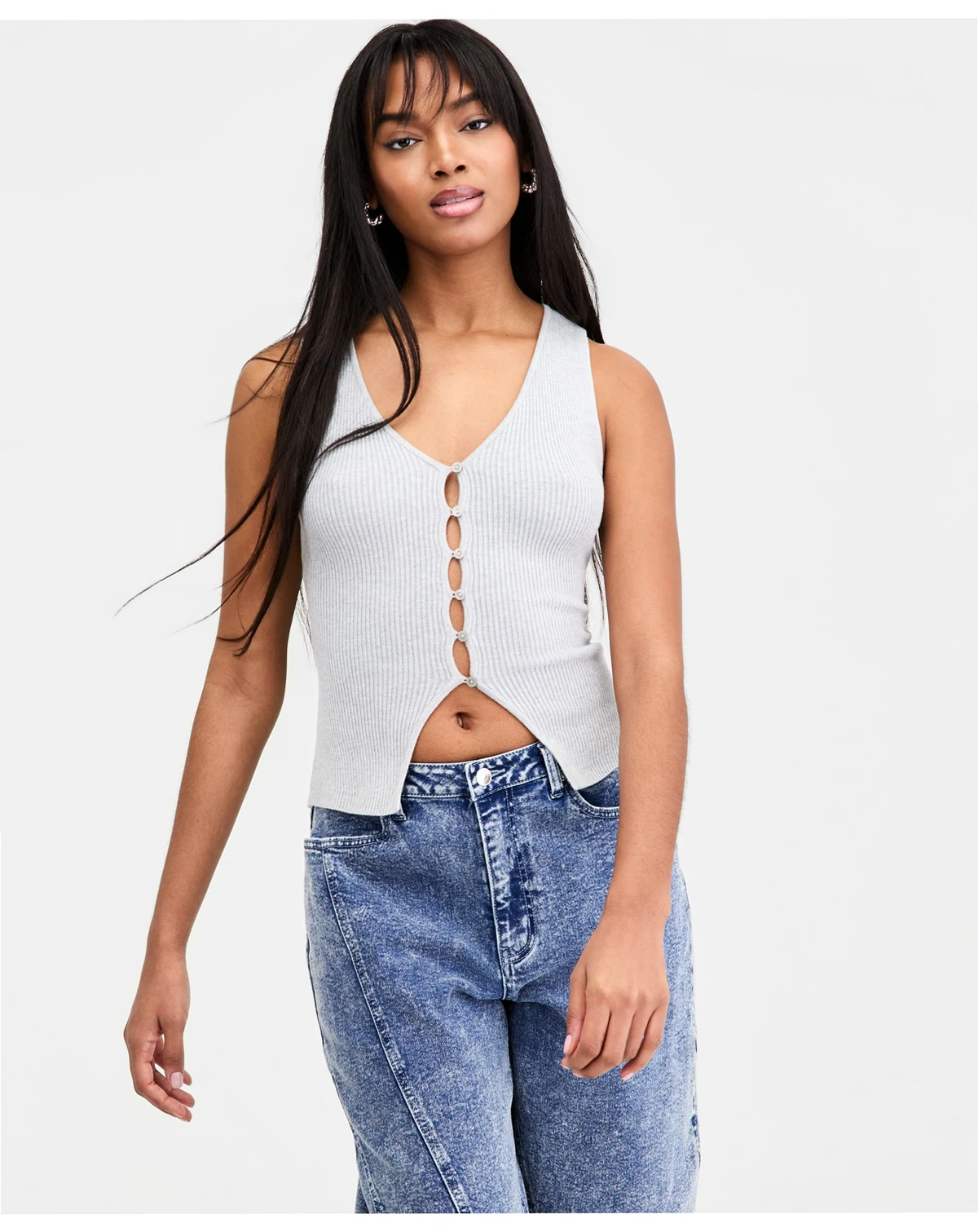 Women's Ribbed Button-Front Top, Macy's Exclusive