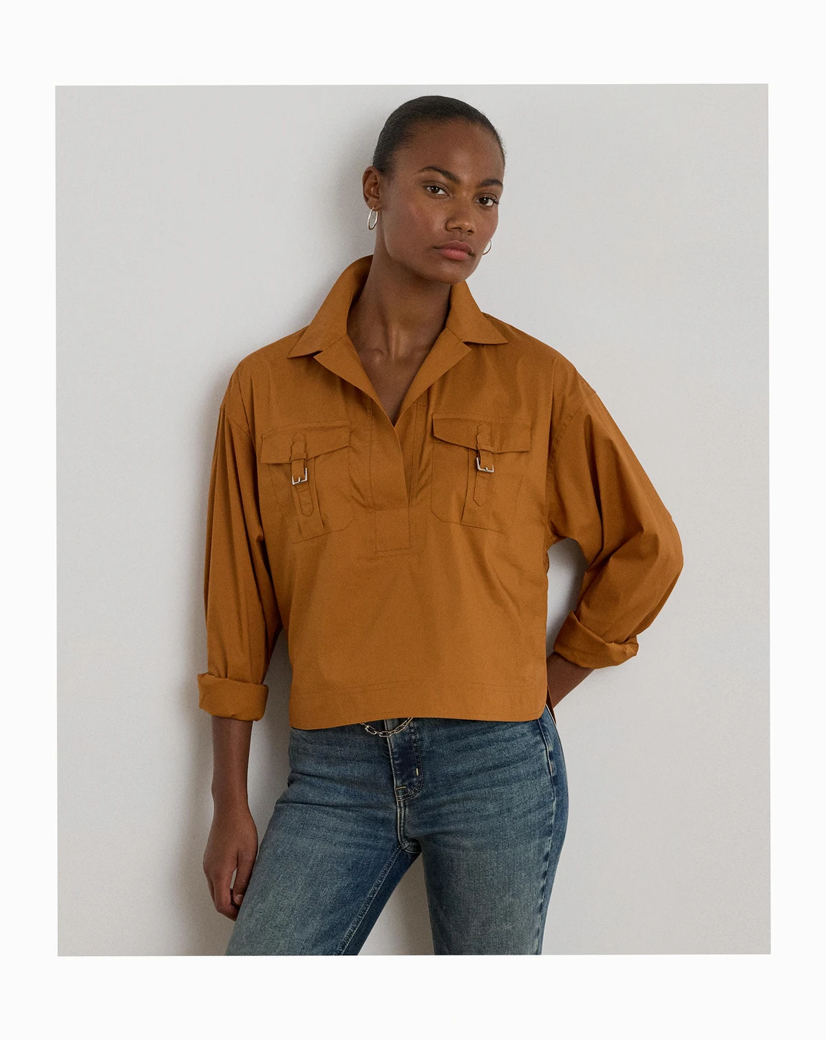 Women's Buckle-Trim Cotton-Blend Shirt