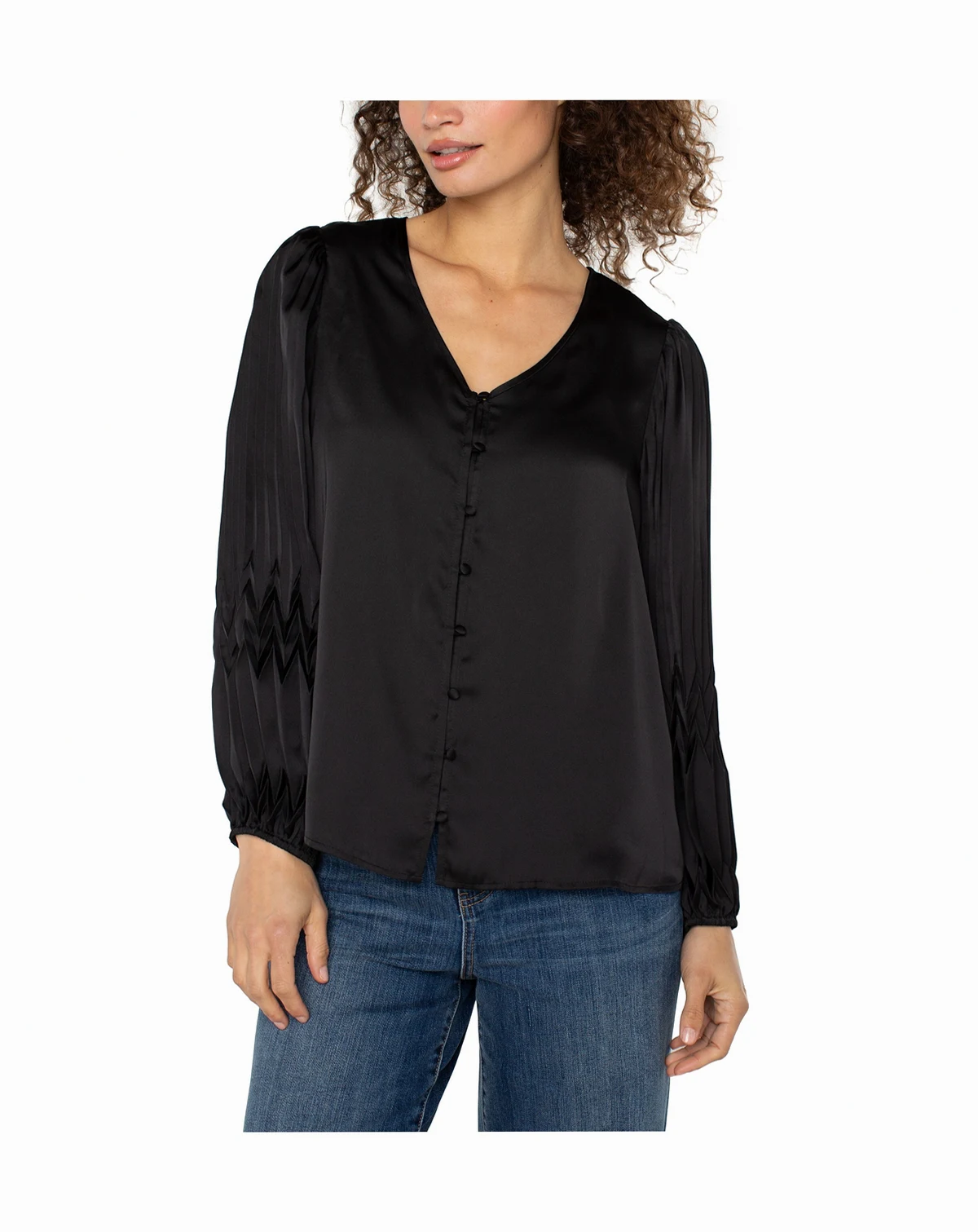 Women's Long-Sleeves Pleated Detail Woven Top
