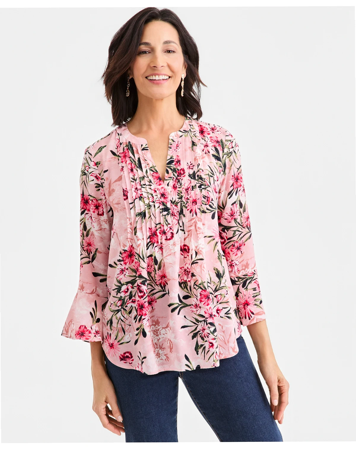 Women's Printed Pintuck Ruffle Sleeve Top, Macy's Exclusive