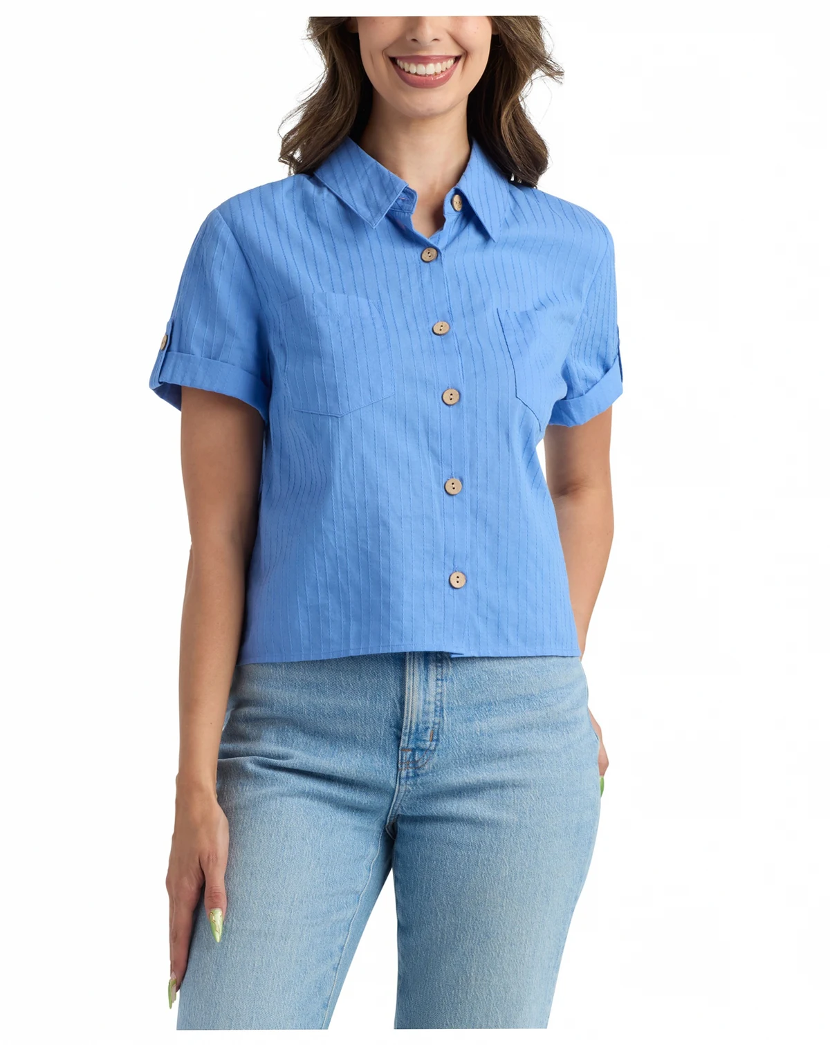 Juniors' Short-Sleeve Button-Up Shirt