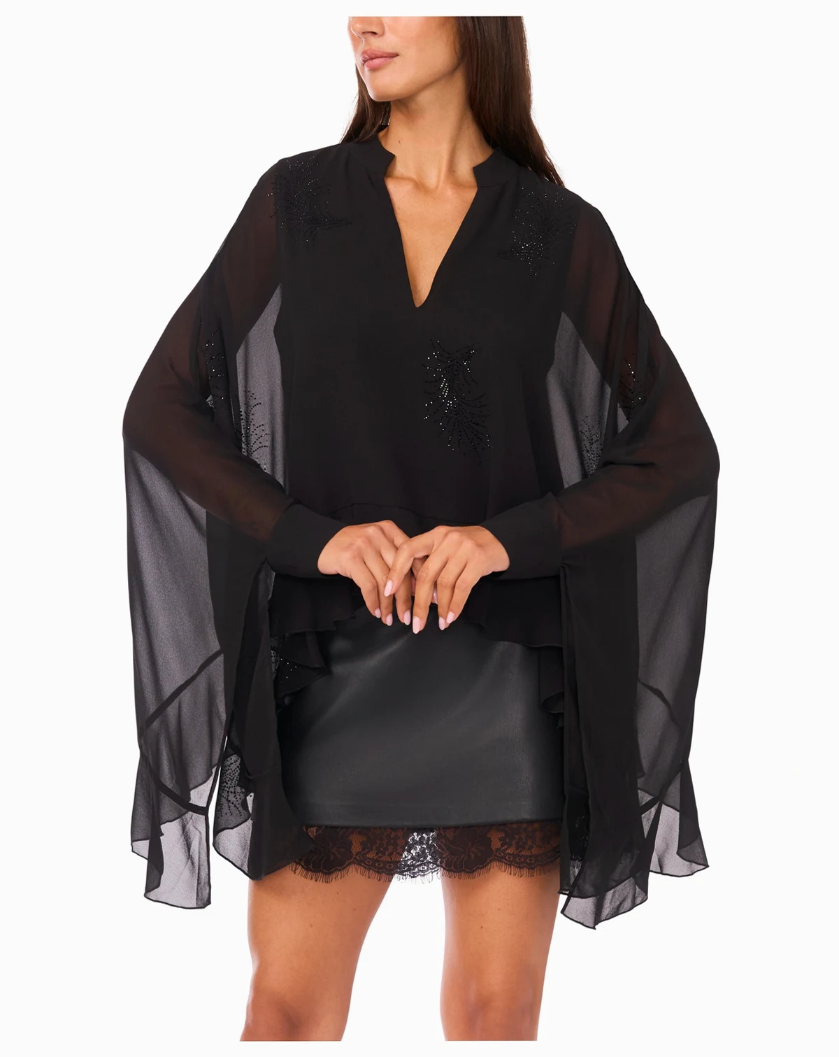 Women's V-Neck Flowy Long Sleeve Top