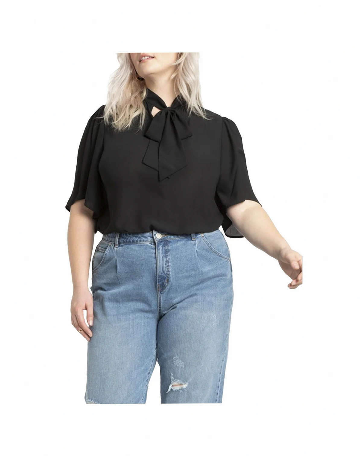 Women's Bow Blouse With Flutter Sleeve