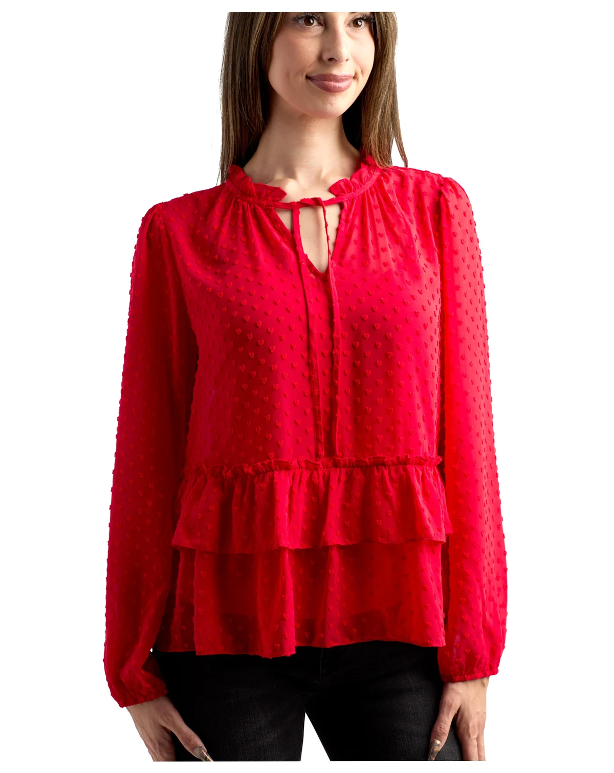 Juniors' Heart Clip Long-Sleeve Top