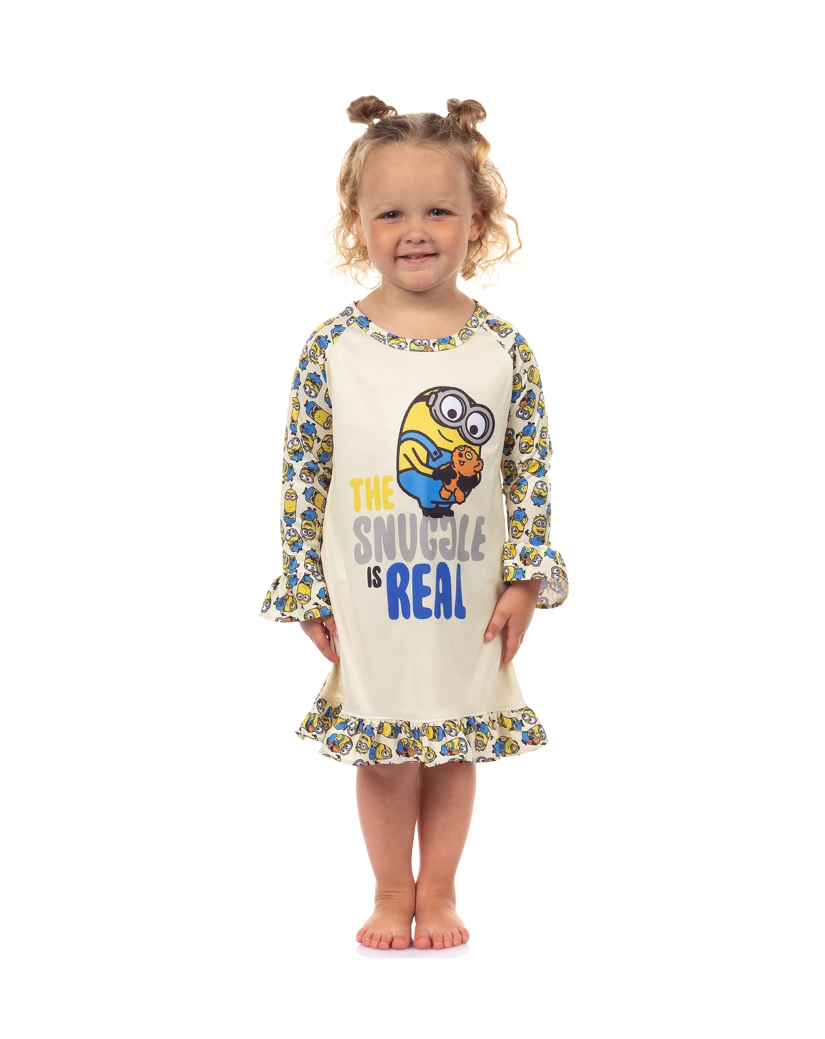 Toddler Girls Nightgown Minions Snuggle Sleep Long-Sleeve Raglan Pajama