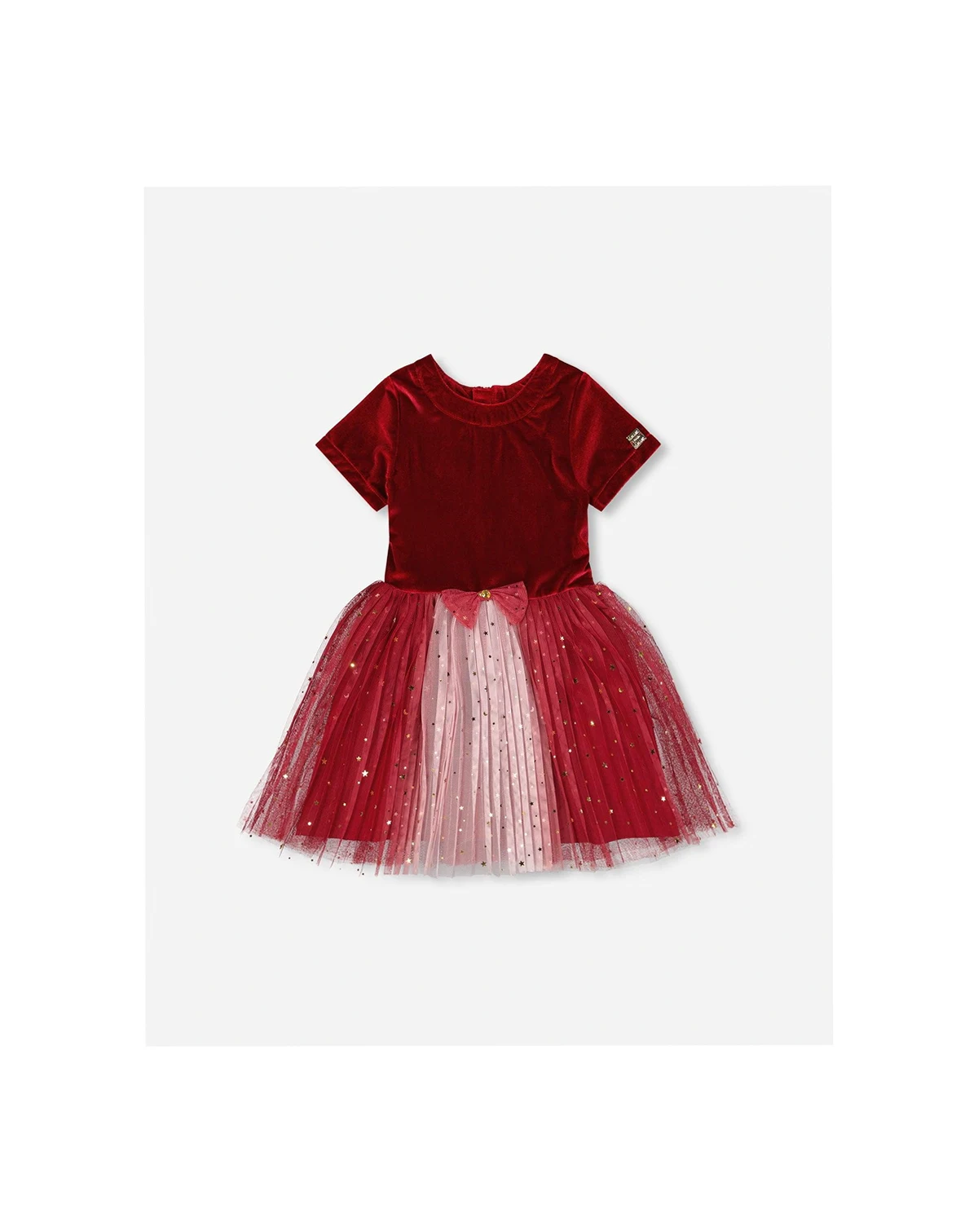 Girl Bi-Material Short Sleeve Party Dress Red - Toddler|Child