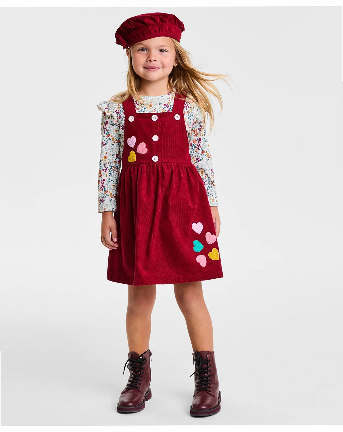 Girls' 2T-6X Button Floral Corduroy Top and Jumper, 2-Piece Set