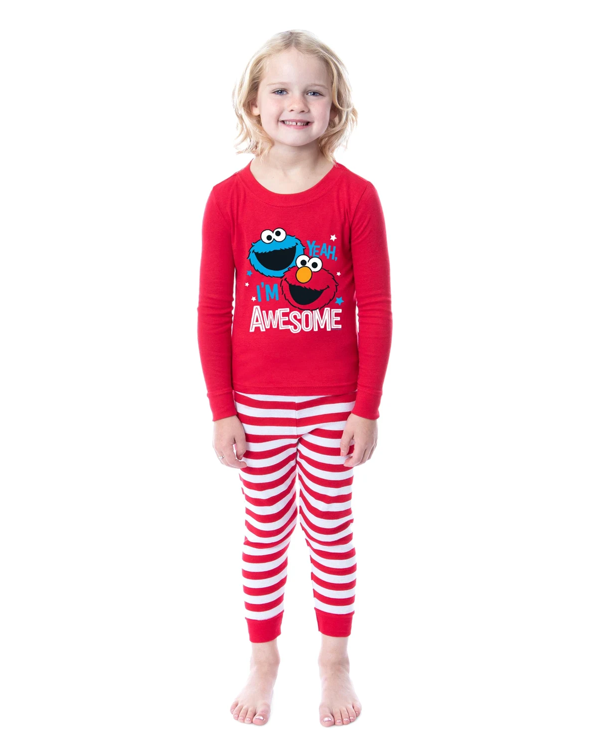 Toddler Girls Elmo Cookie Monster I'm Awesome 2 Piece Long Sleeve Pajama Set