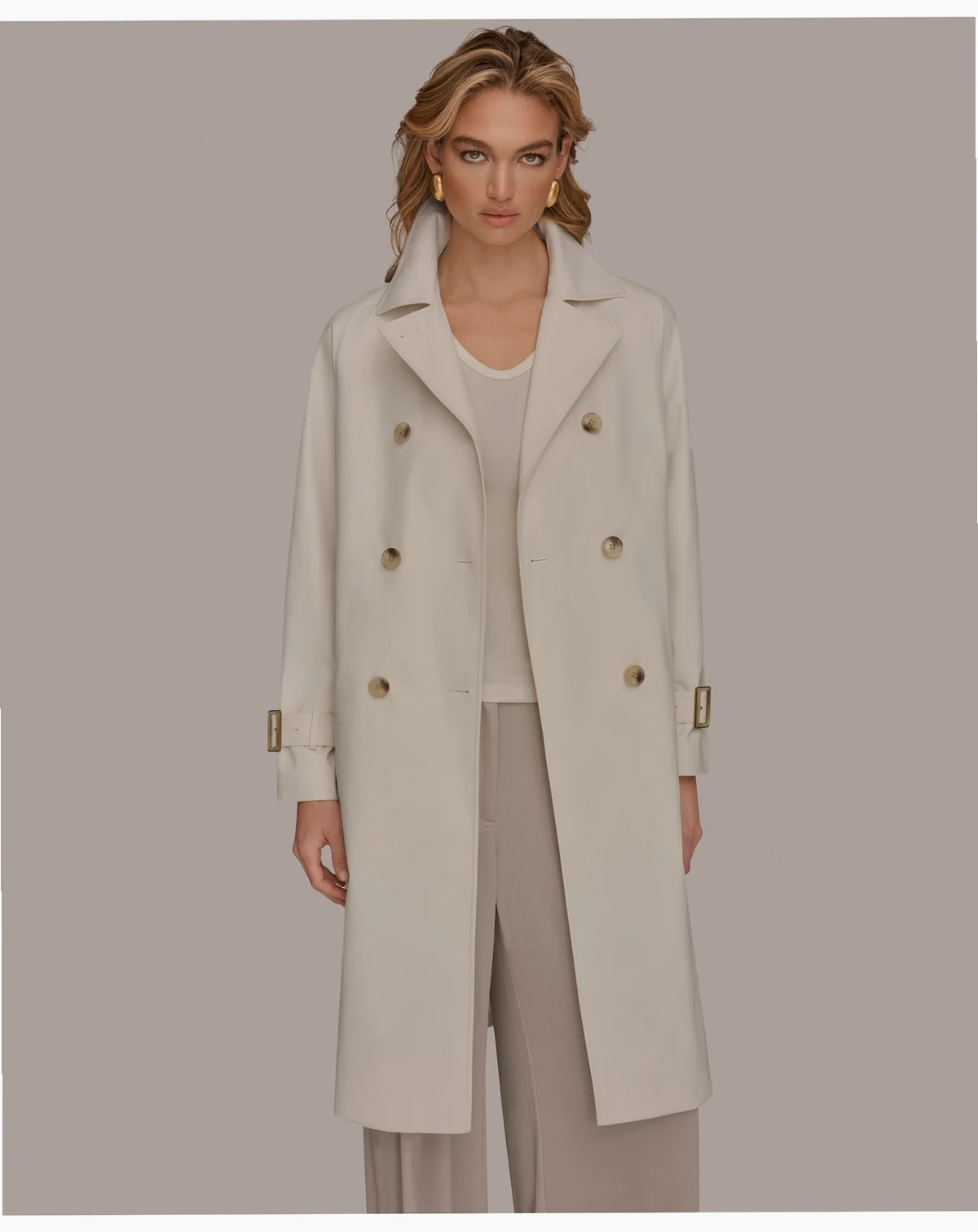 Women's Double Breasted Belted Notch Collar Trench Coat