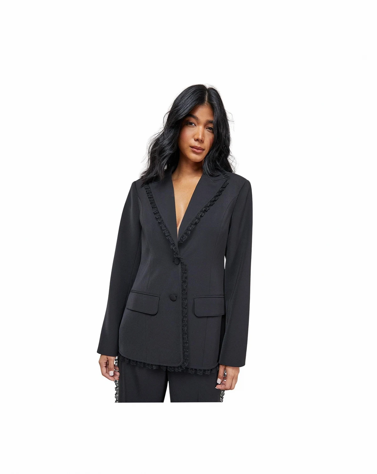 Women's Oversized Lace Frill Trim Blazer