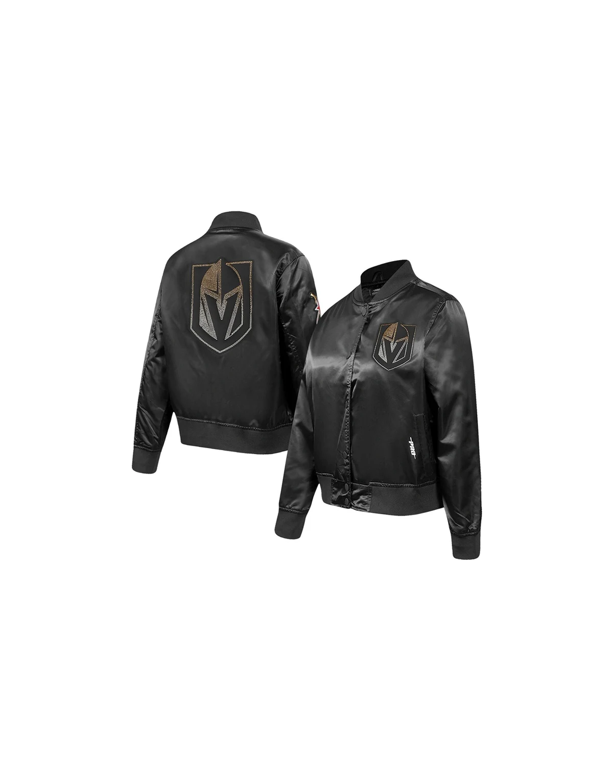 Women's Black Vegas Golden Knights Rhinestone Jewels Satin Full-Snap Jacket