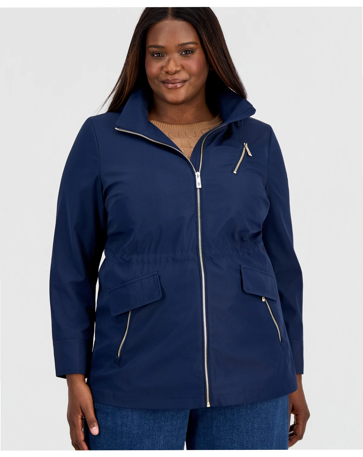 Plus Size Zip-Front Hooded Anorak