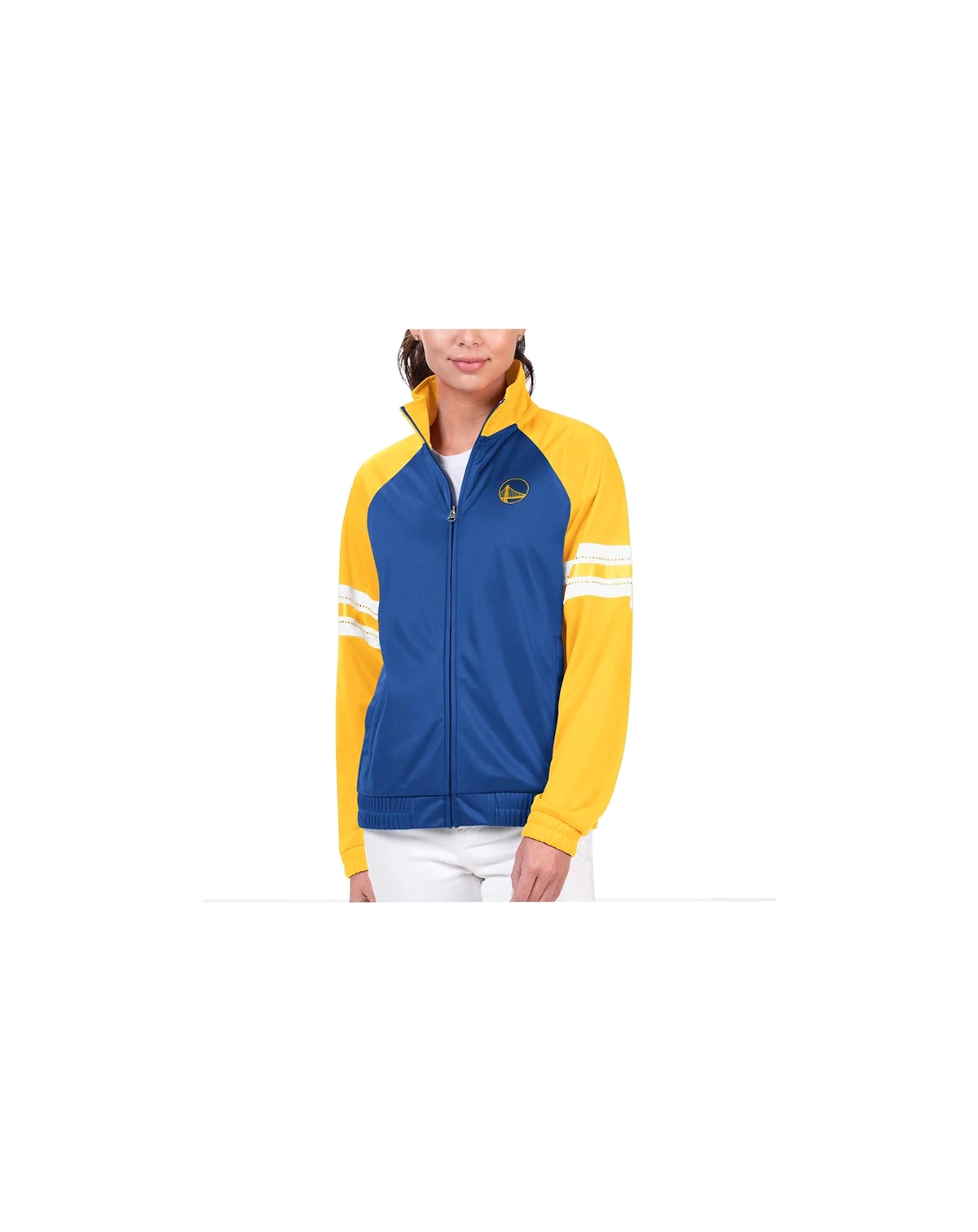 Women's Royal Golden State Warriors Main Player Raglan Rhinestone Full-Zip Track Jacket