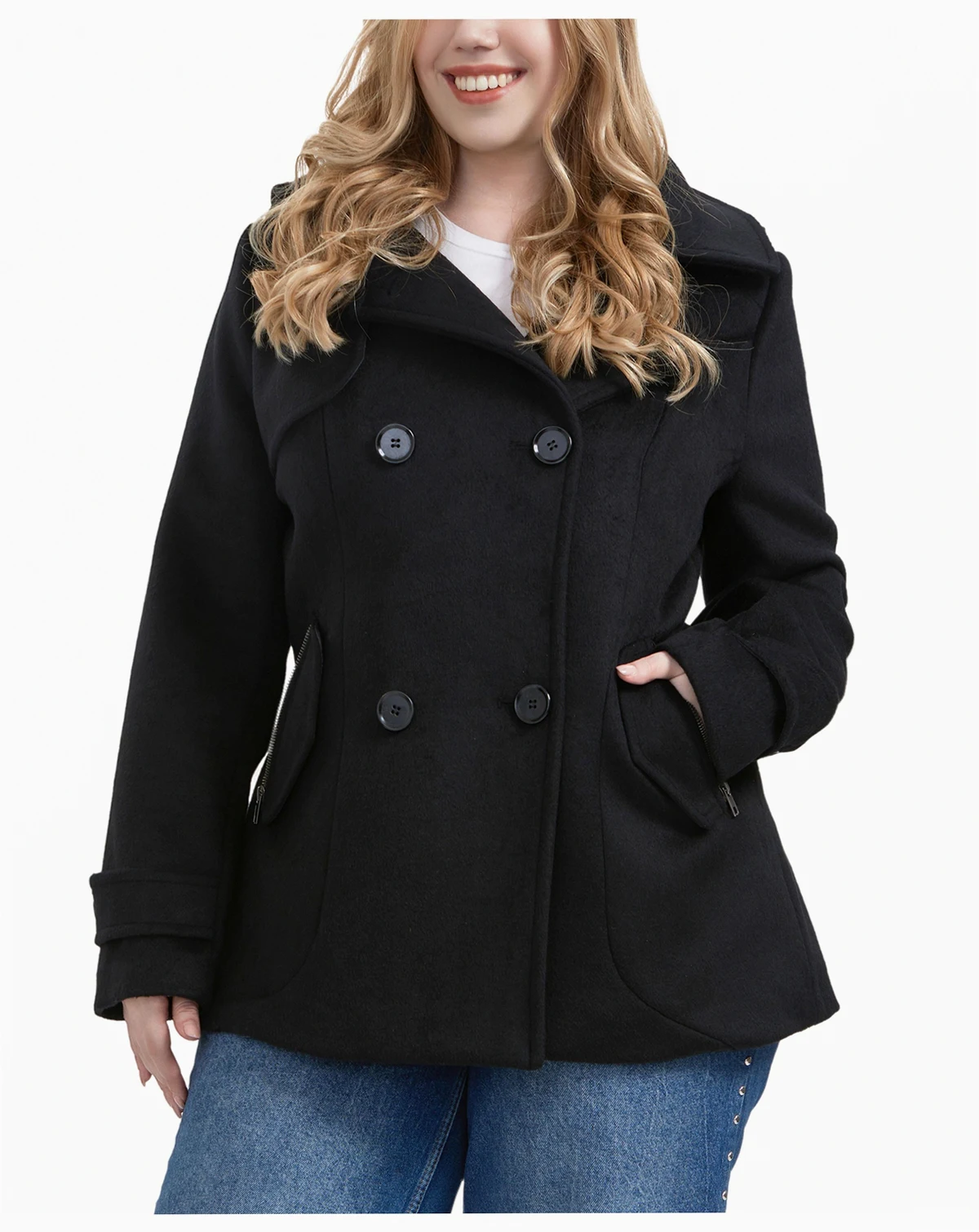 Women's Plus Size Piper Wool Blend Hooded Pea Coat