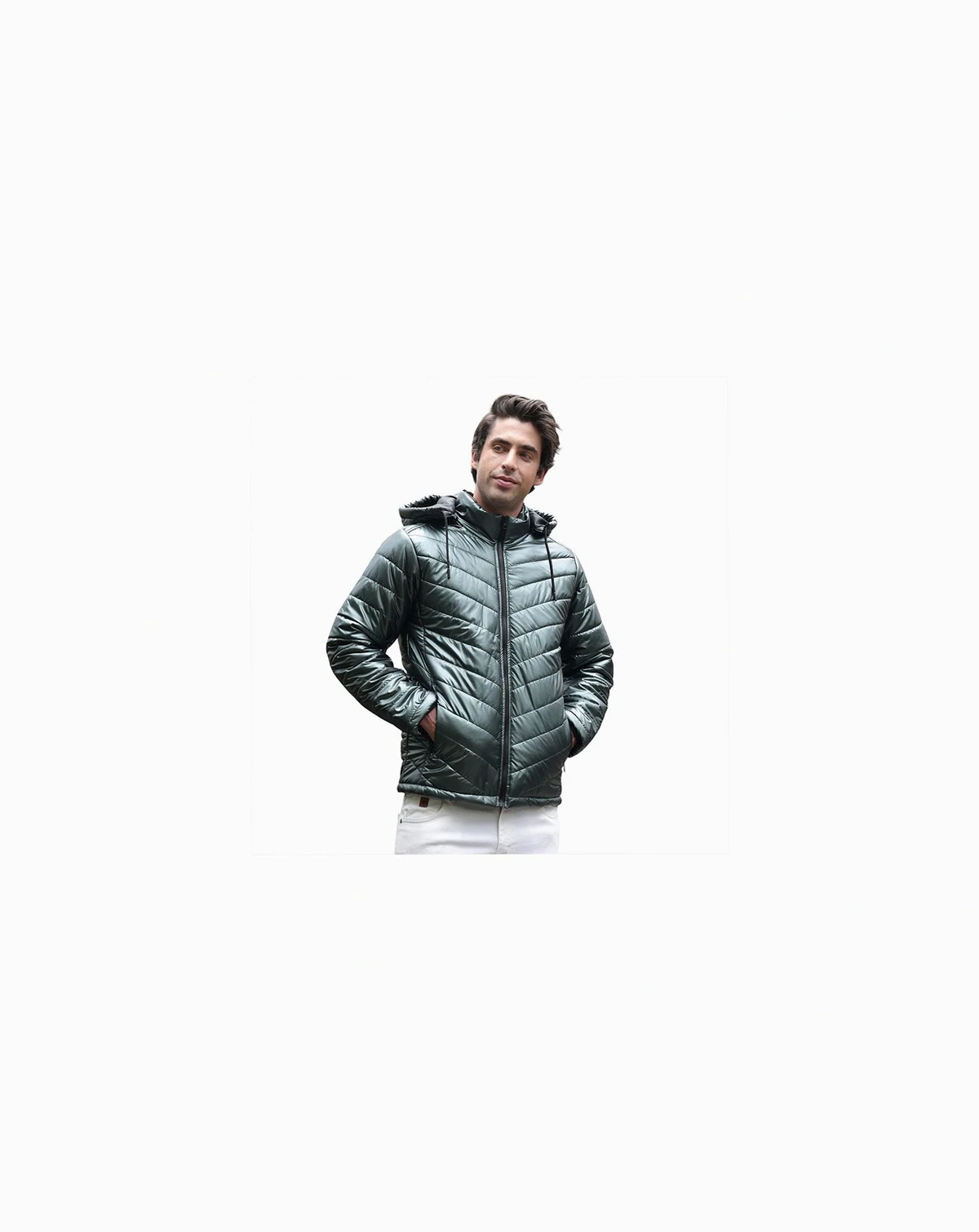 Men's Seaweed Green Coated Panel-Quilt Puffer Jacket
