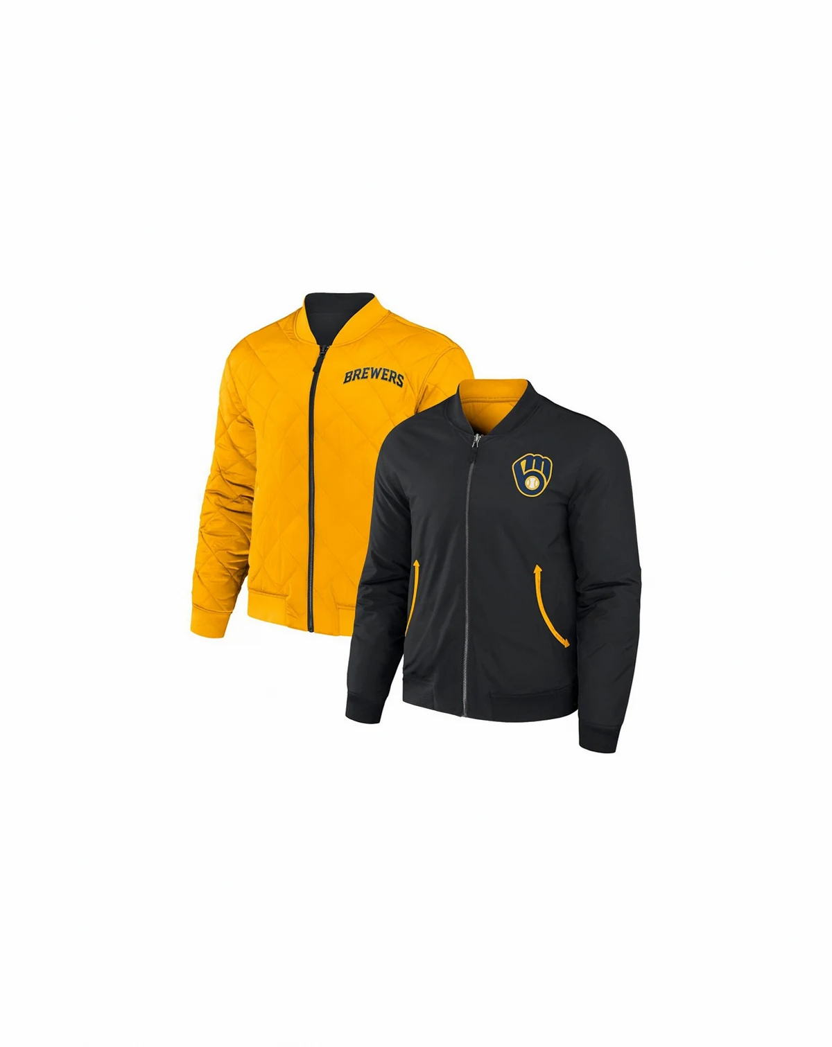 Men's Darius Rucker Collection by Black, Gold Milwaukee Brewers Reversible Full-Zip Bomber Jacket