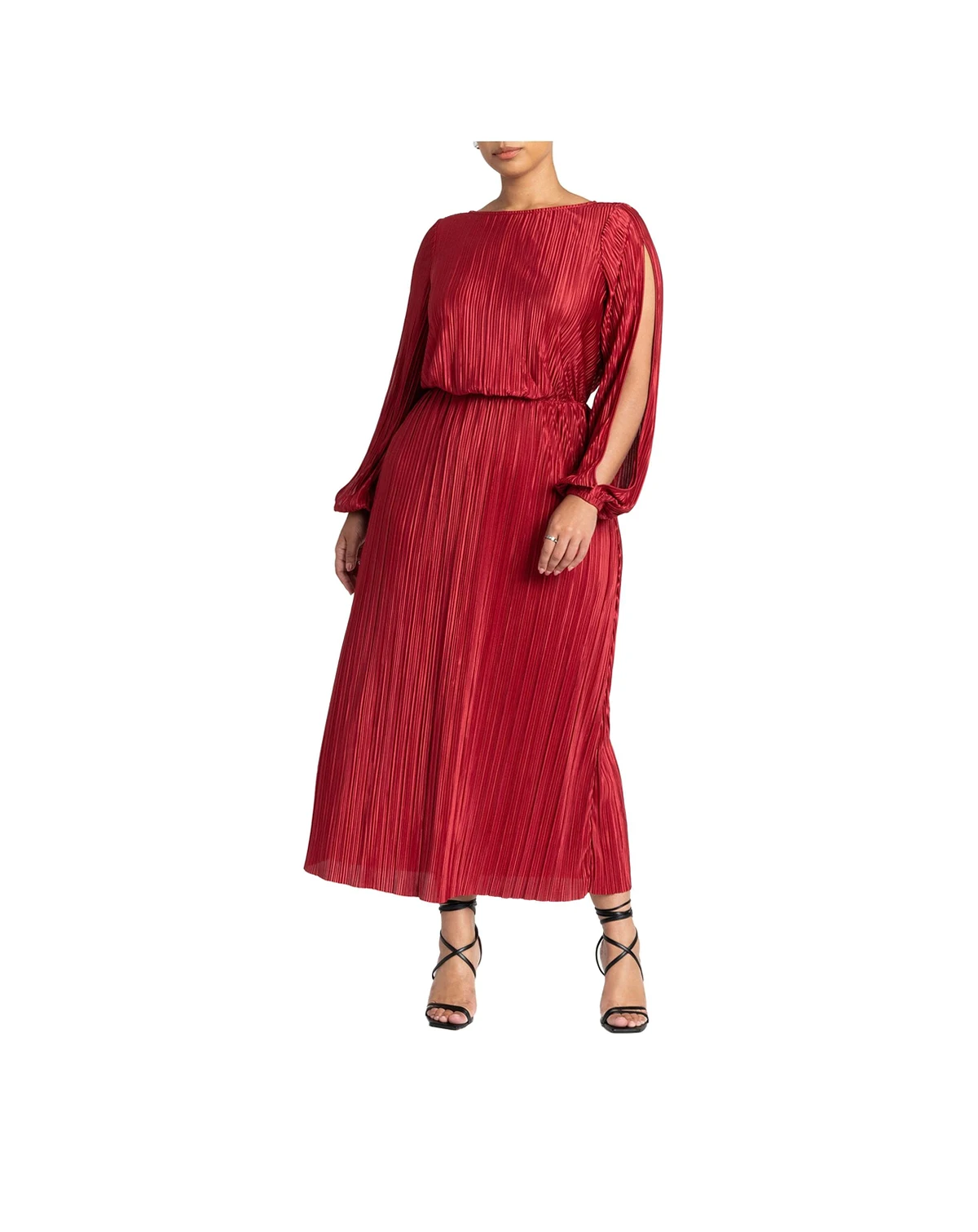 Women's Plus Size Plisse Open Sleeve Dress