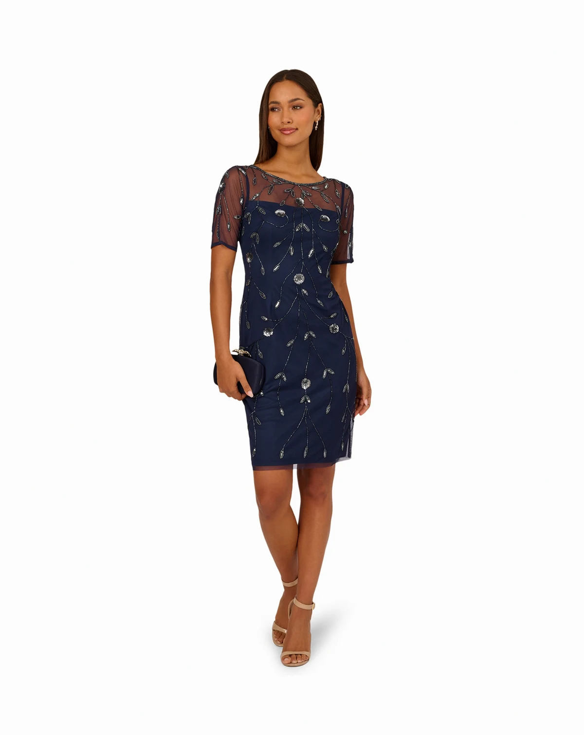 Women's Beaded Boat Neck Sheath Dress