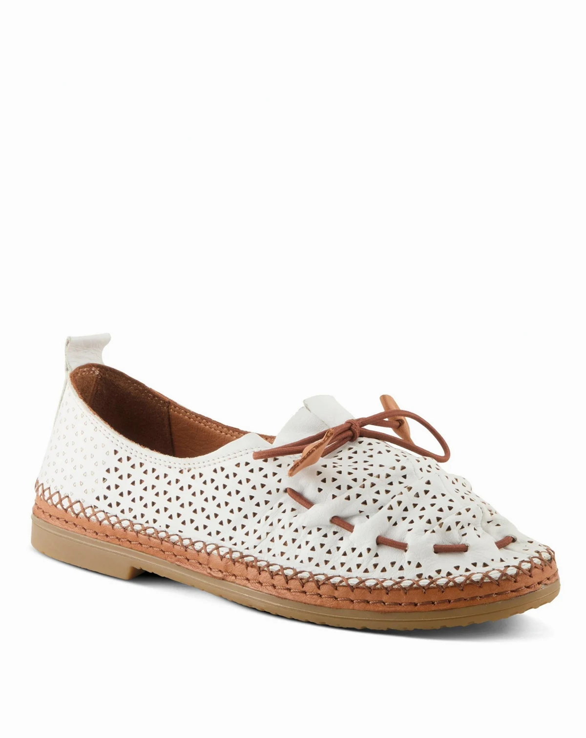 BERNA-PERF Leather Perforated Slip-On Flats with Elastic Laces