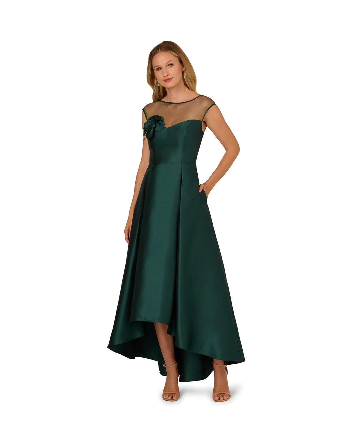 Women's Boat Neck Floral Mesh Dress