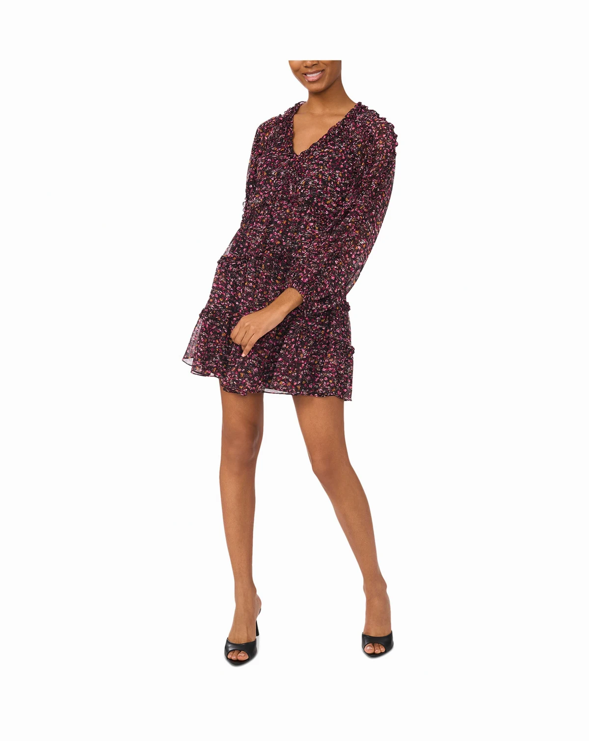 Women's Ruffled Long-Sleeve Tiered Mini Dress