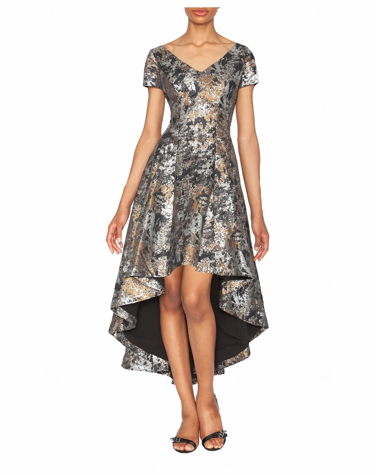 Women's V-Neck Jacquard High-Low Dress