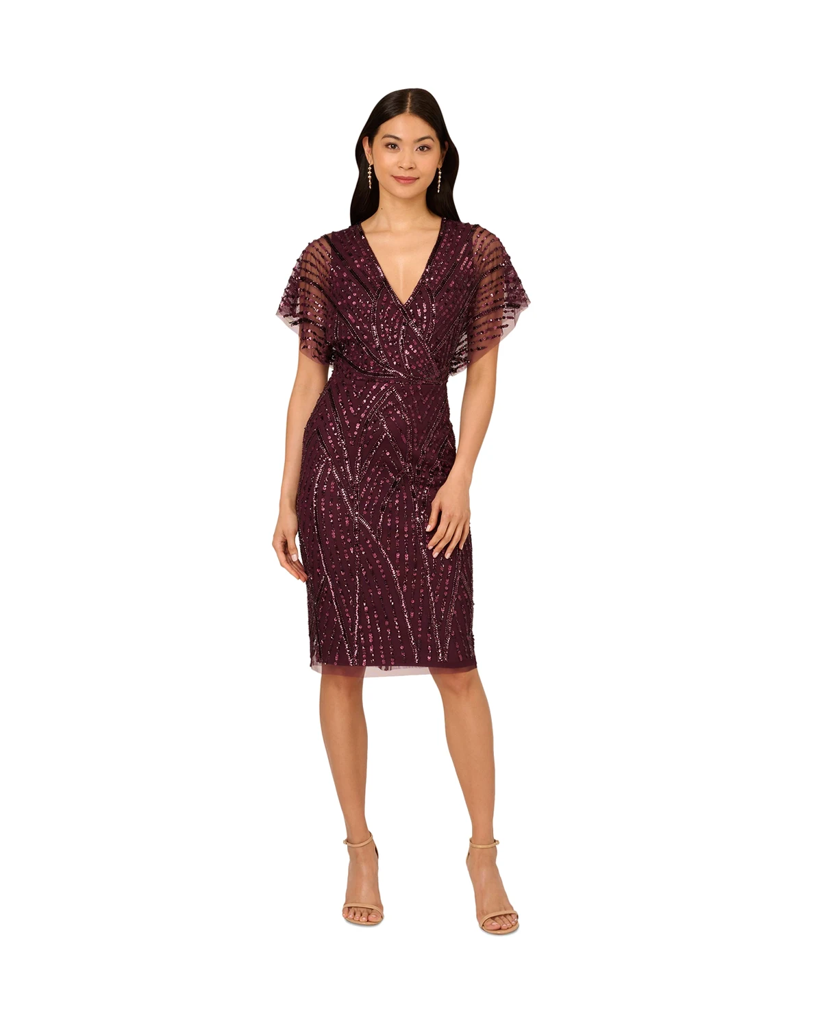 Women's Surplice-Neck Dolman-Sleeve Sequin Dress