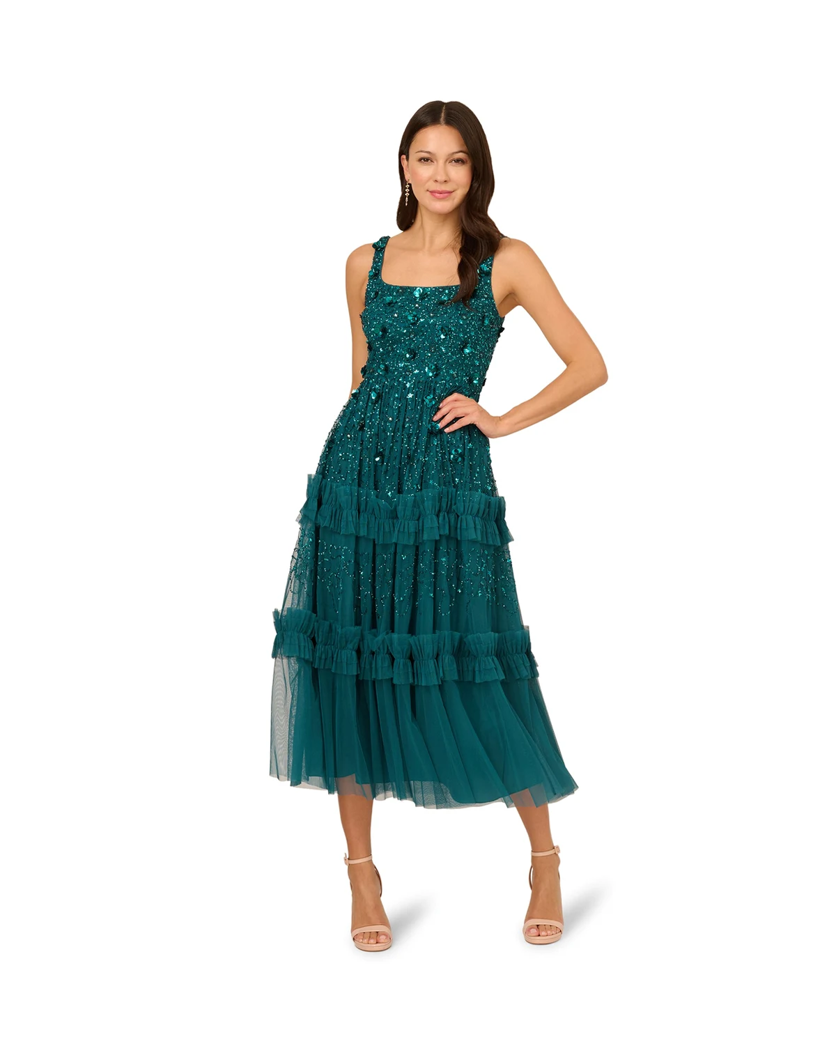Women's Beaded Sleeveless Ruffle Dress