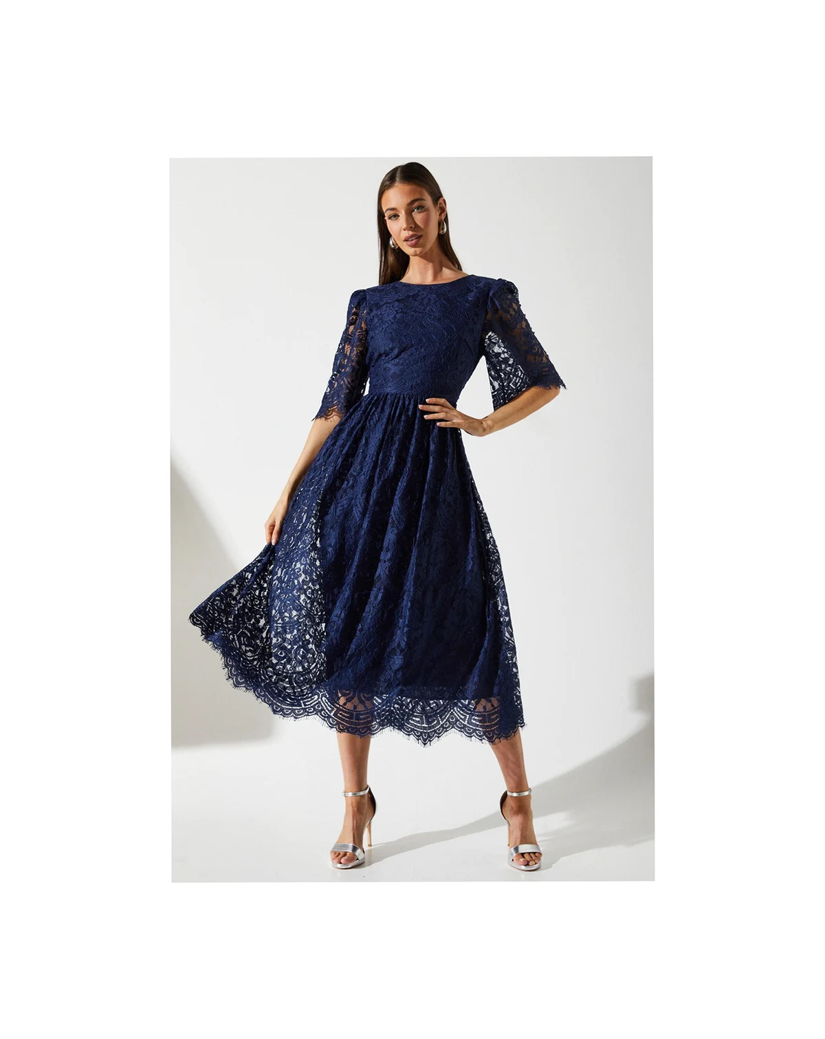 Women's Lace Short Sleeve Midi Dress.