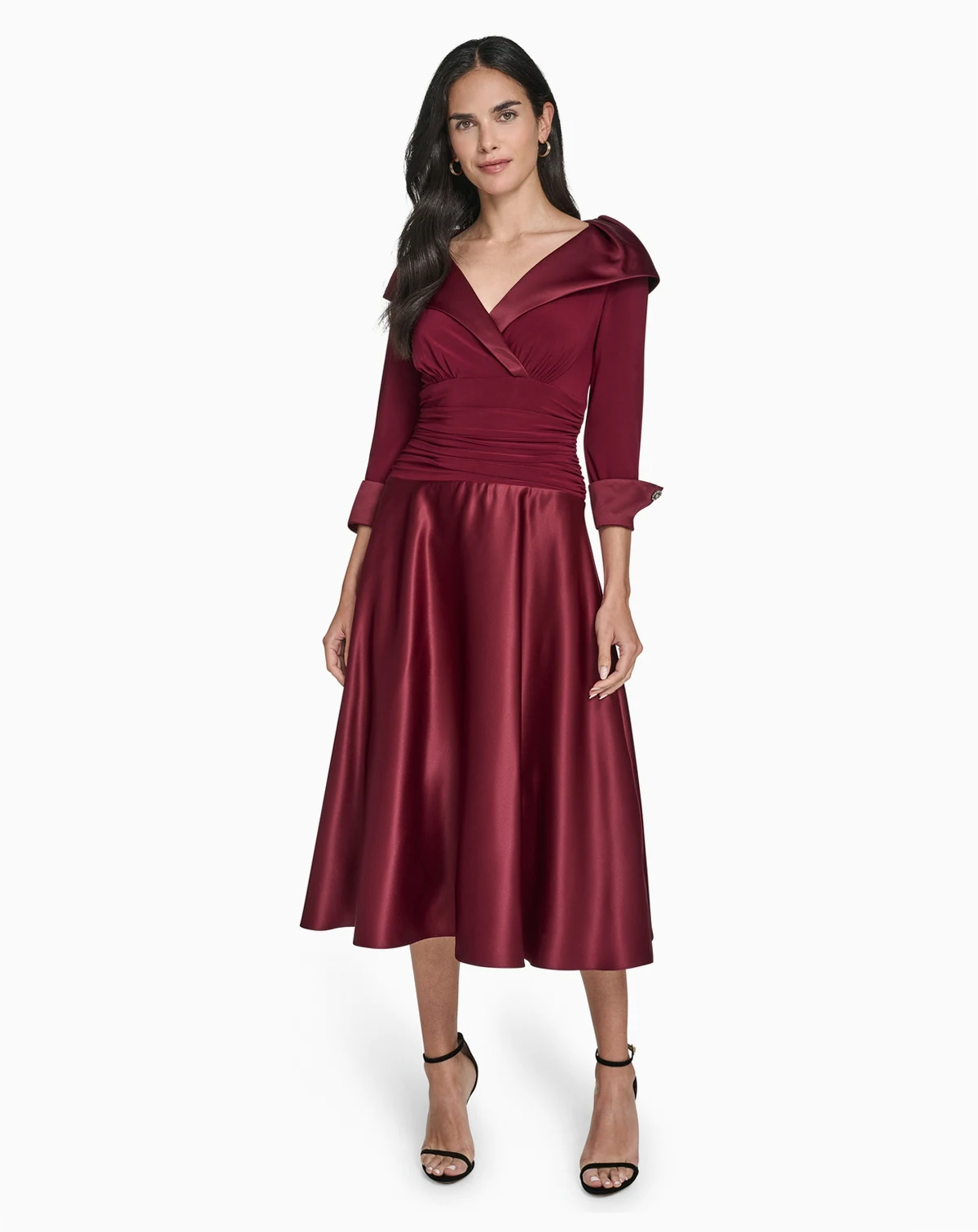 Women's 3/4-Rhinestone V-Neck Cuff Sleeve Dress